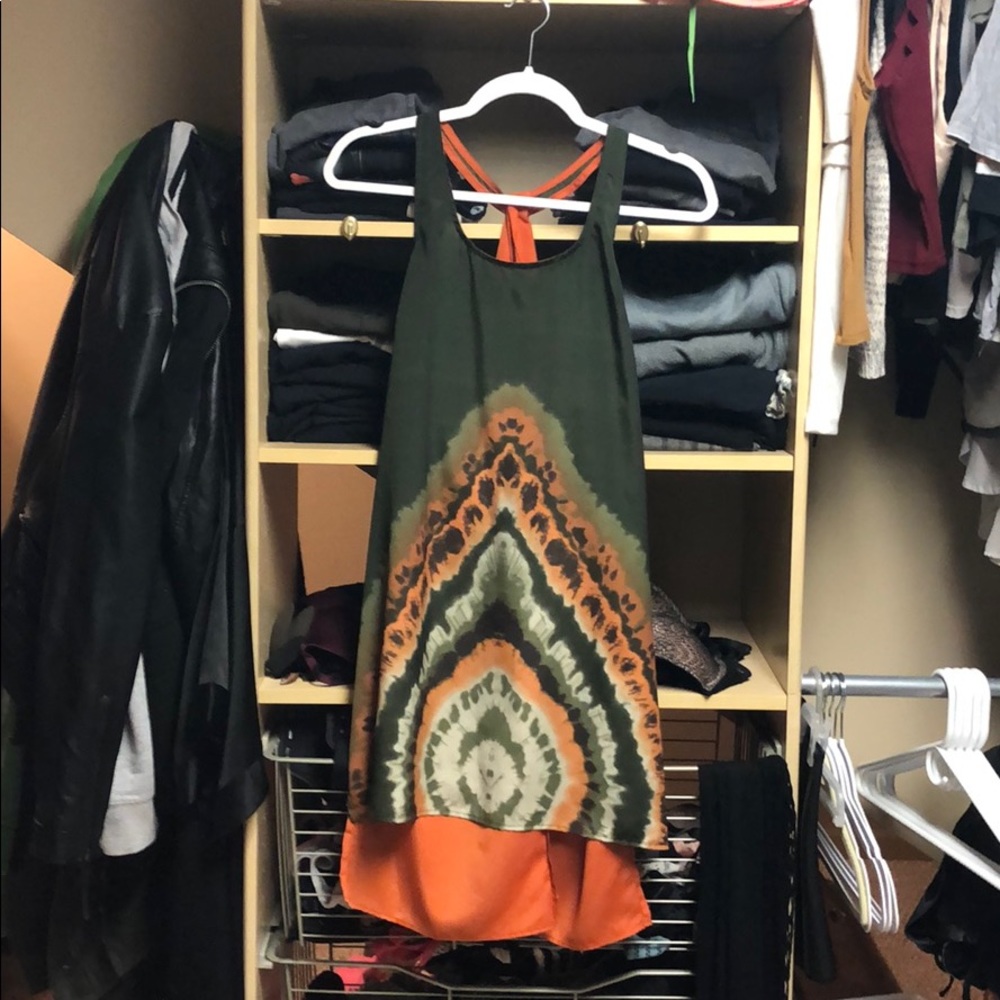 Orange and Green Tie Dye Silk High Low Dress